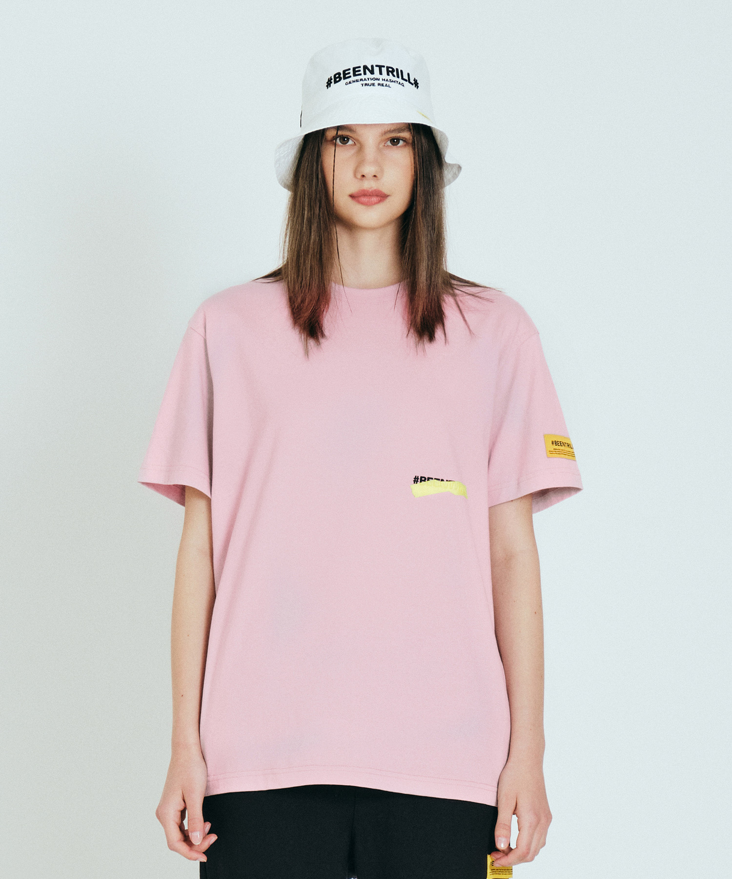 백 로고 컴포트핏 반팔 티셔츠(핑크)