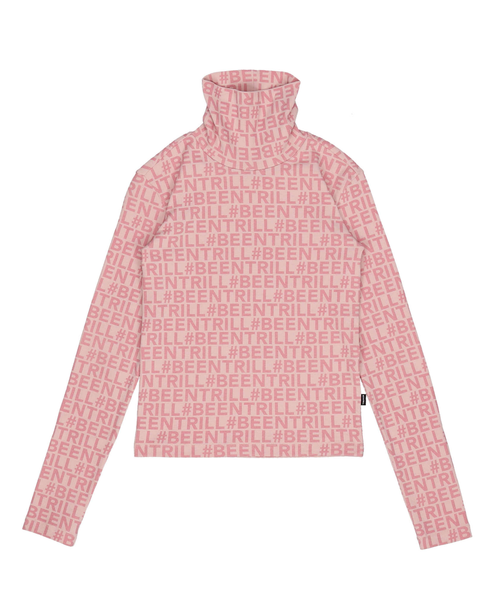 모노그램 슬림핏 터틀넥 티셔츠(핑크)