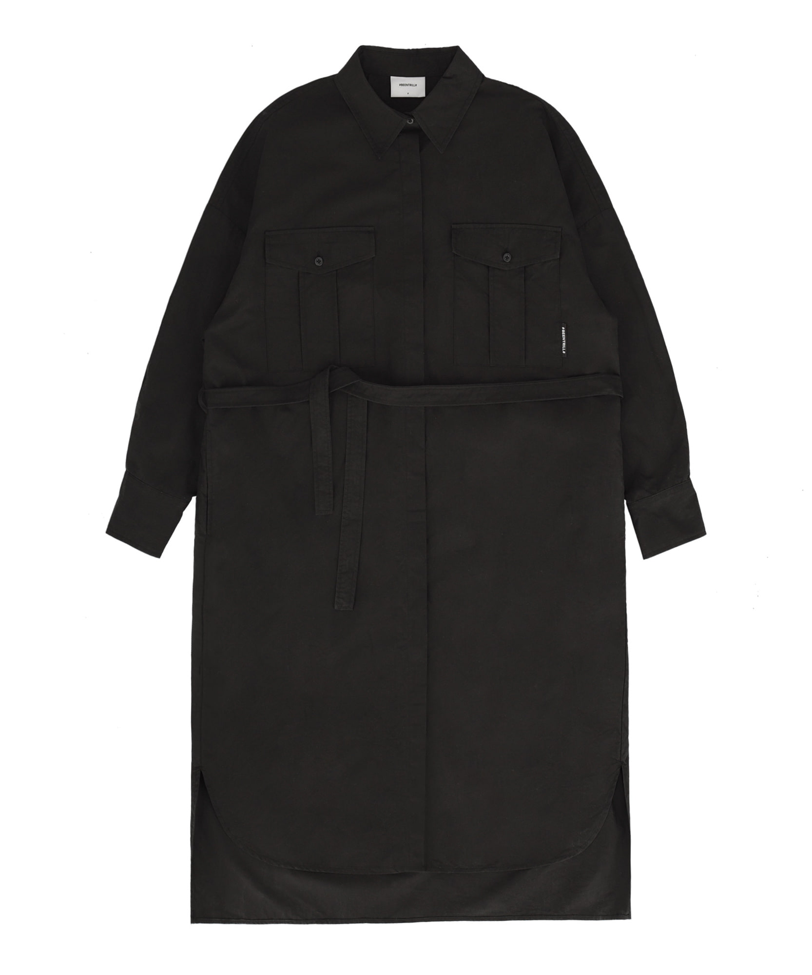 벨티드 오버핏 셔츠 드레스 원피스(블랙)