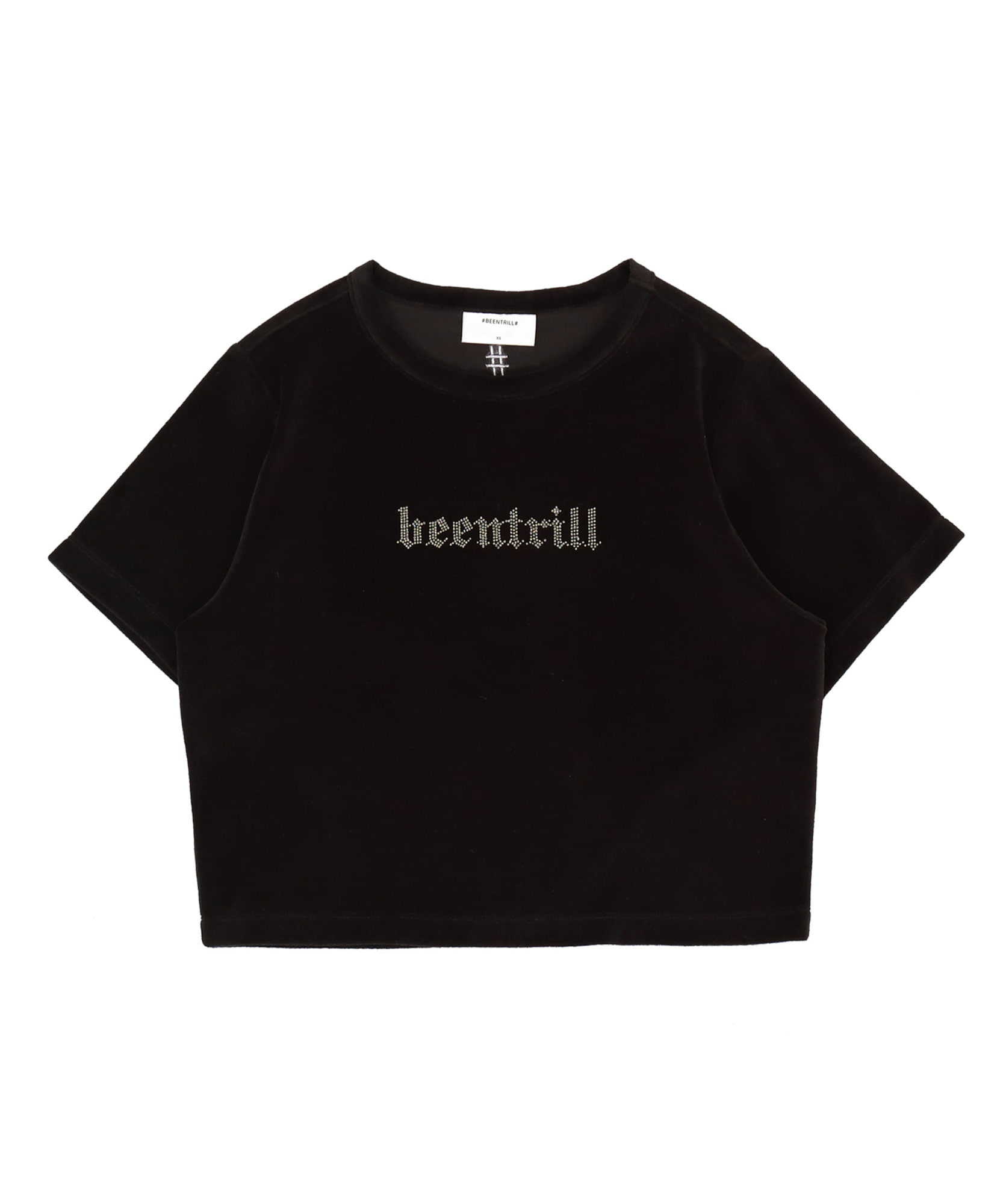 여성 벨로아 크롭핏 반팔 티셔츠(블랙)
