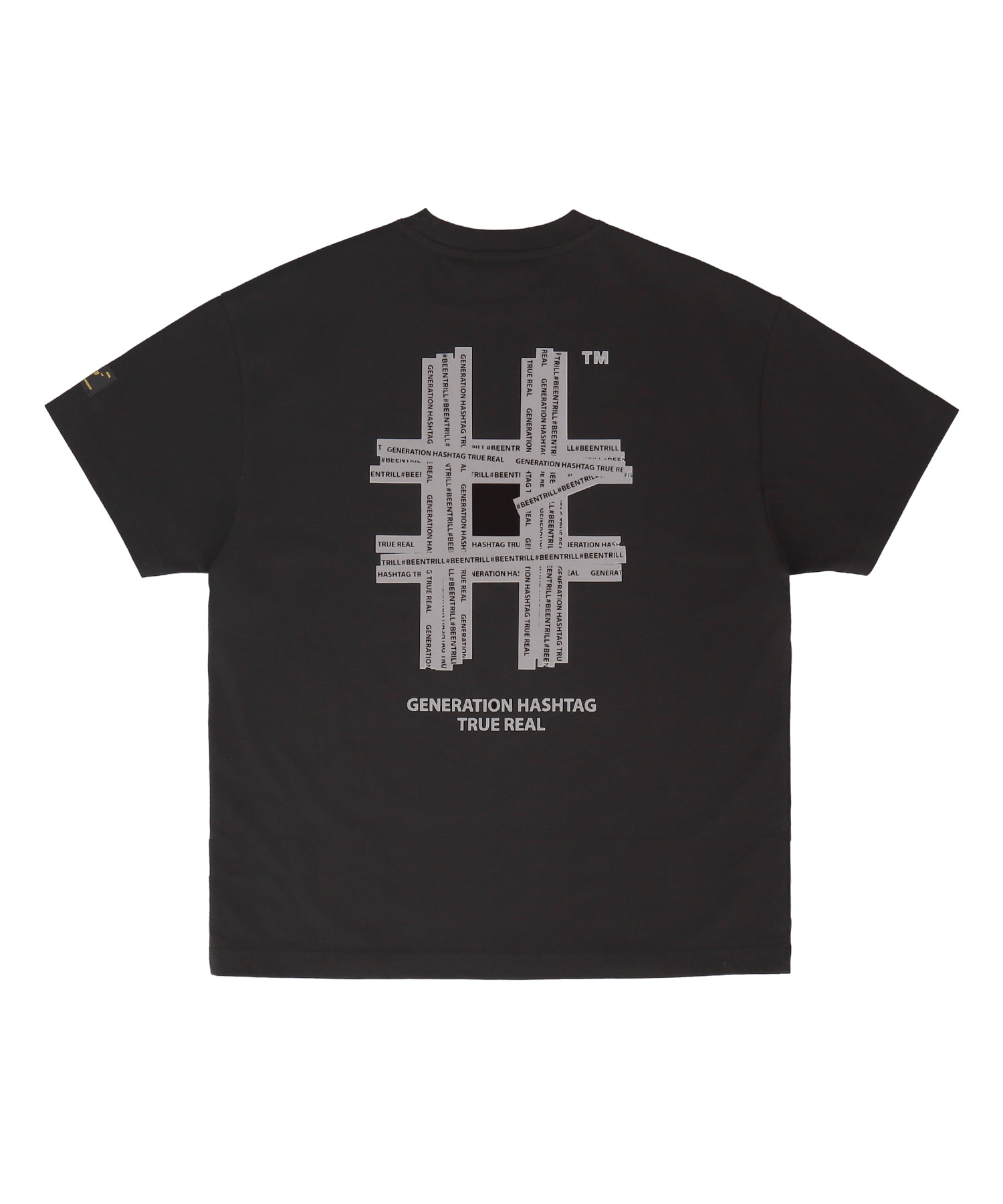 뉴 리플렉티브 해시태그 오버핏 반팔 티셔츠(블랙)