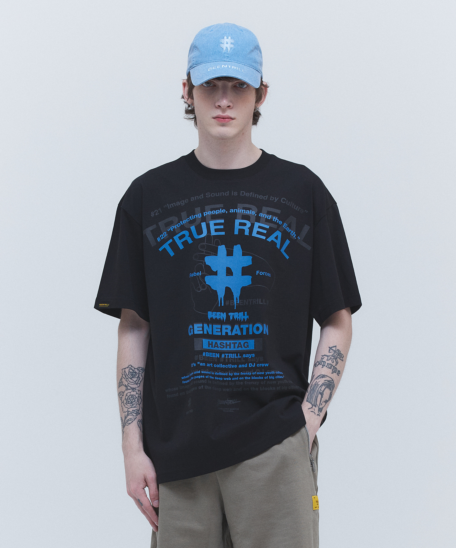REBEL FORCES 오버핏 반팔 티셔츠(블랙)