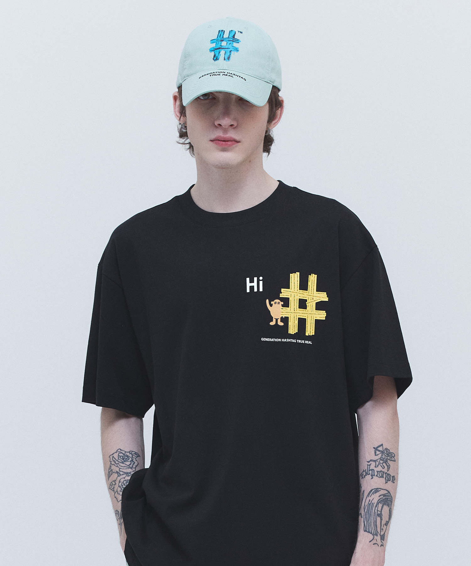 하이바이 해시태그 오버핏 반팔 티셔츠(블랙)