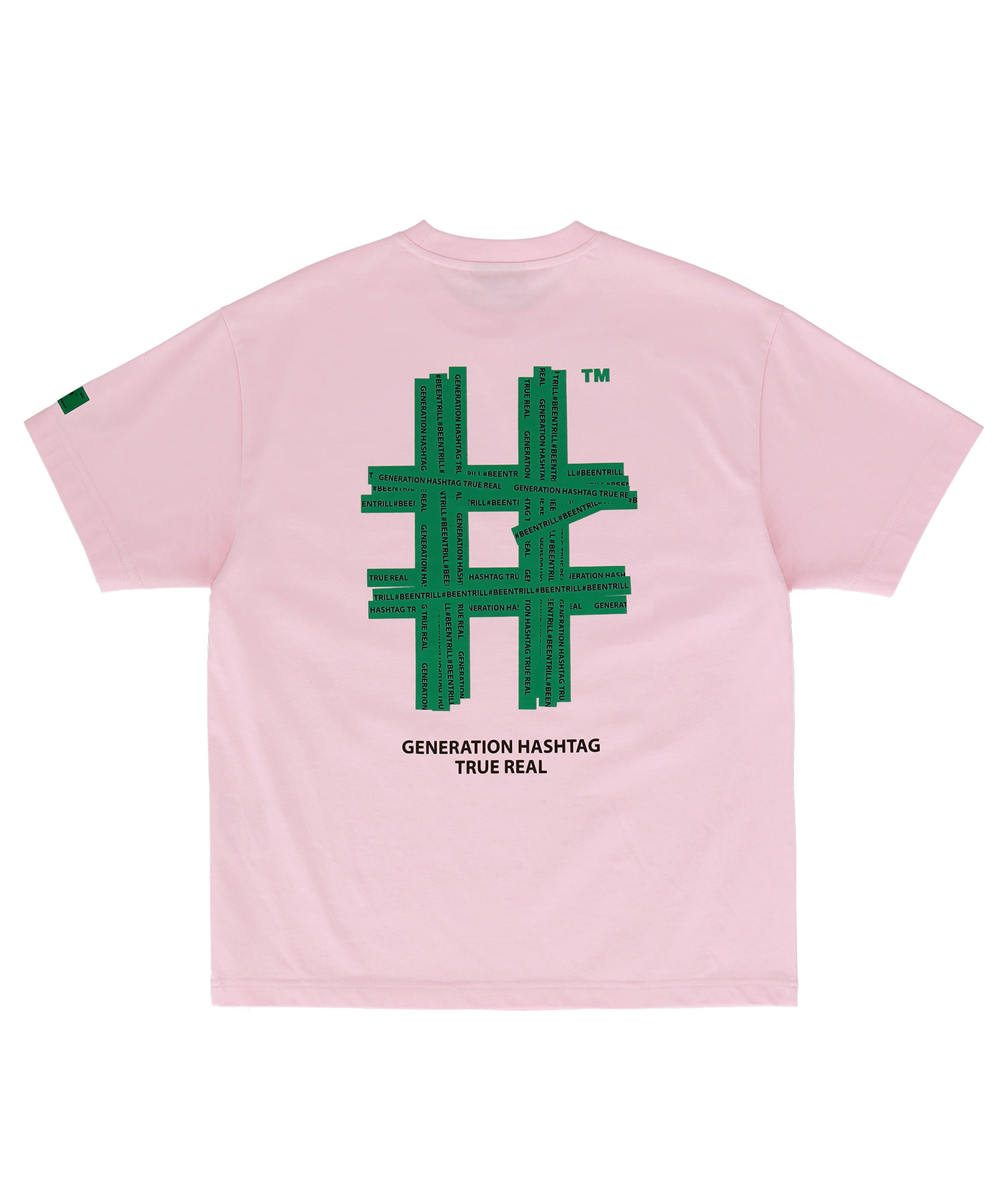 뉴 그린 테이핑 해시태그 오버핏 반팔 티셔츠(라이트 핑크)