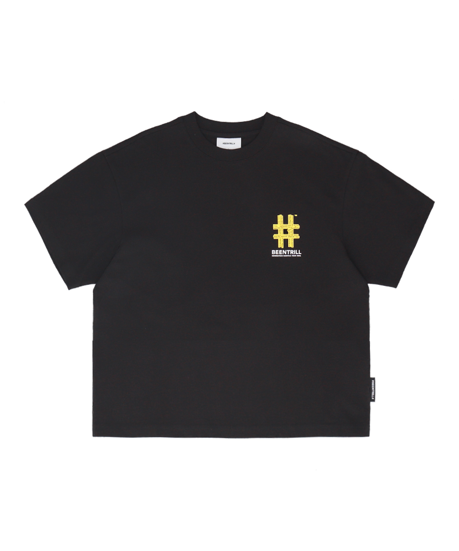 [우먼즈]뉴 MINI 테이핑 해시태그 컴포트핏 반팔 티셔츠(블랙)