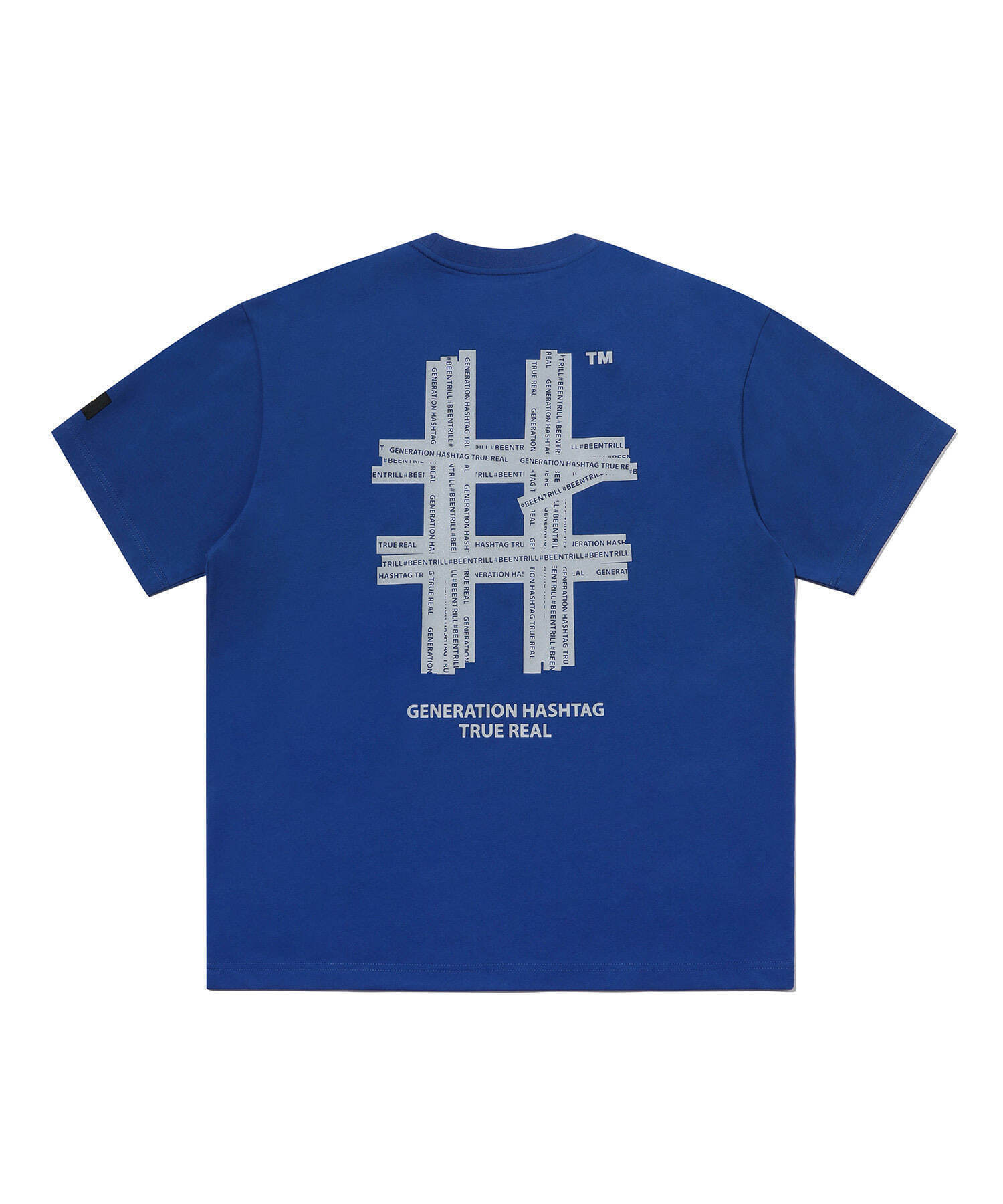 리플렉티브 해시태그 오버핏 반팔 티셔츠(다크 블루)