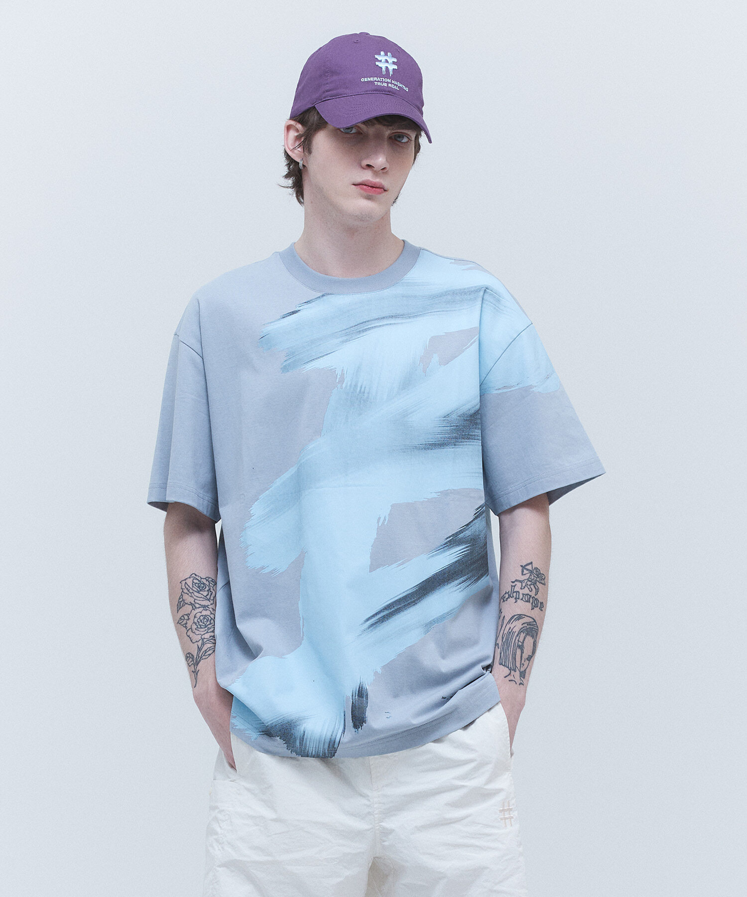 뉴 페인팅 오버핏 반팔 티셔츠(라이트 블루)