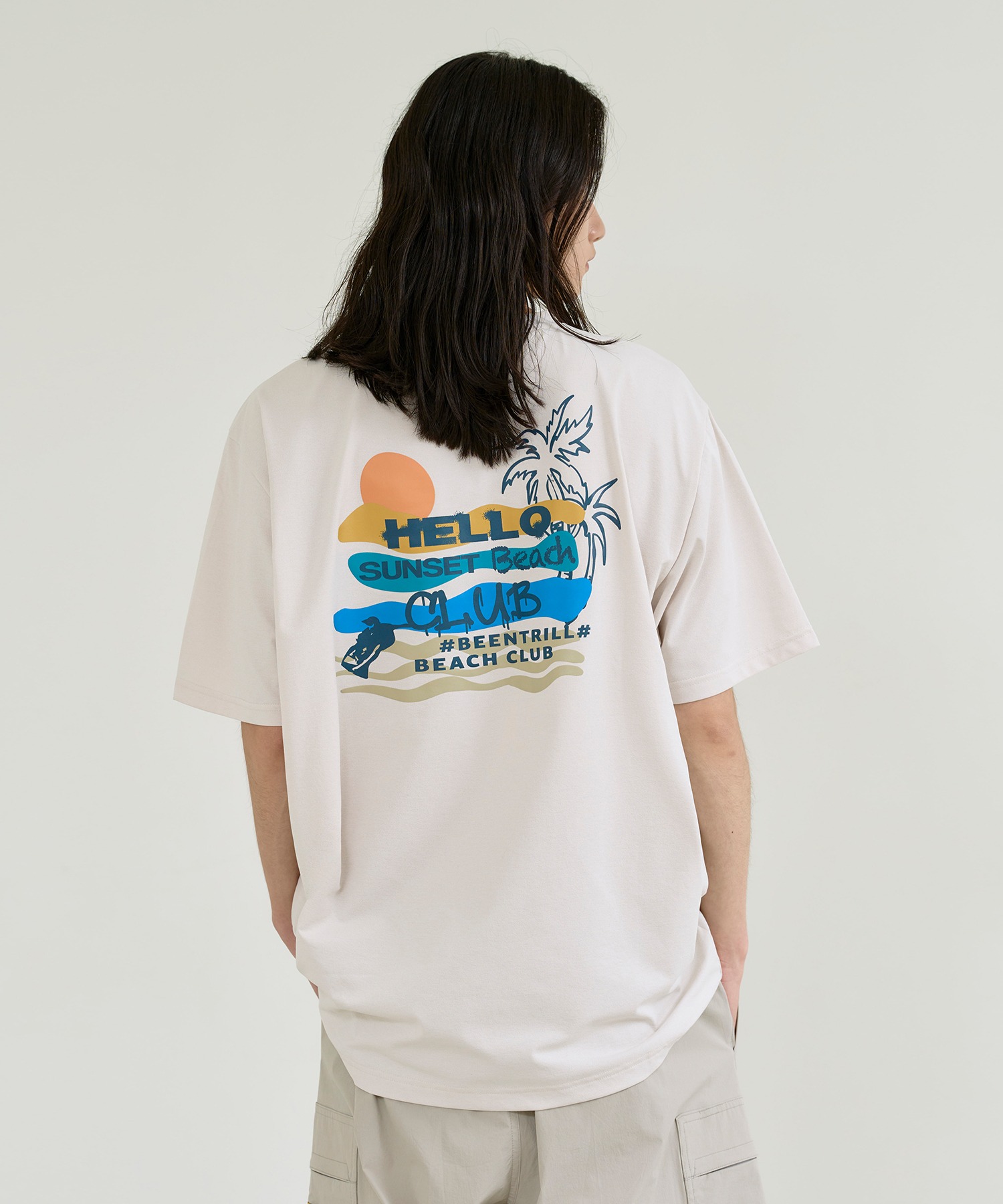 서핑 앤 비치 오버핏 반팔 티셔츠(아이보리)