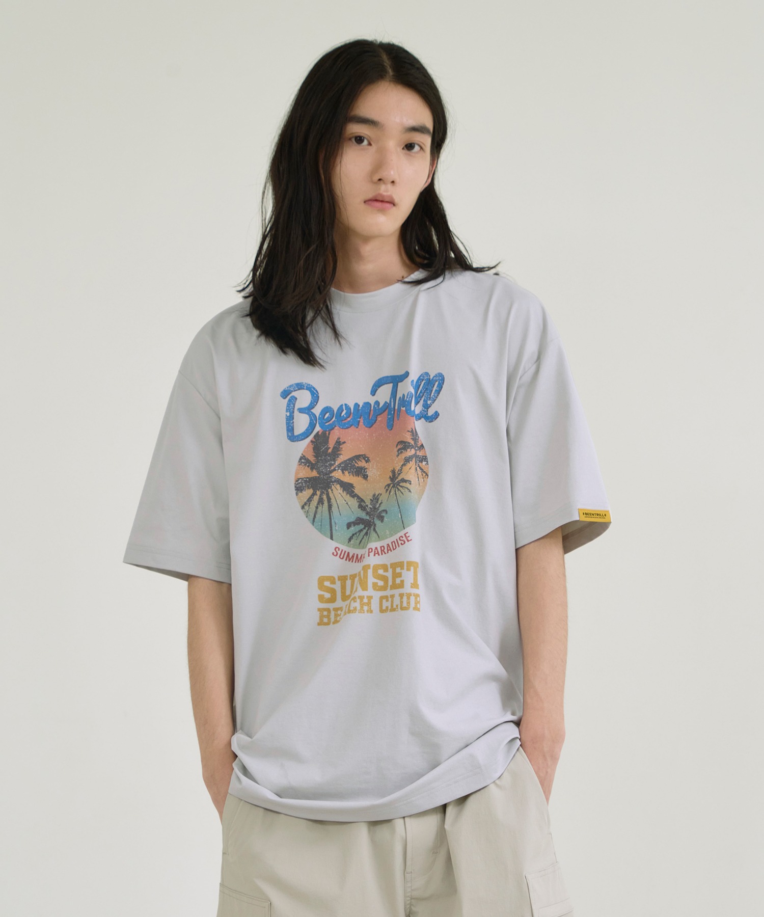비치 앤 선셋 오버핏 반팔 티셔츠(라이트 그레이)